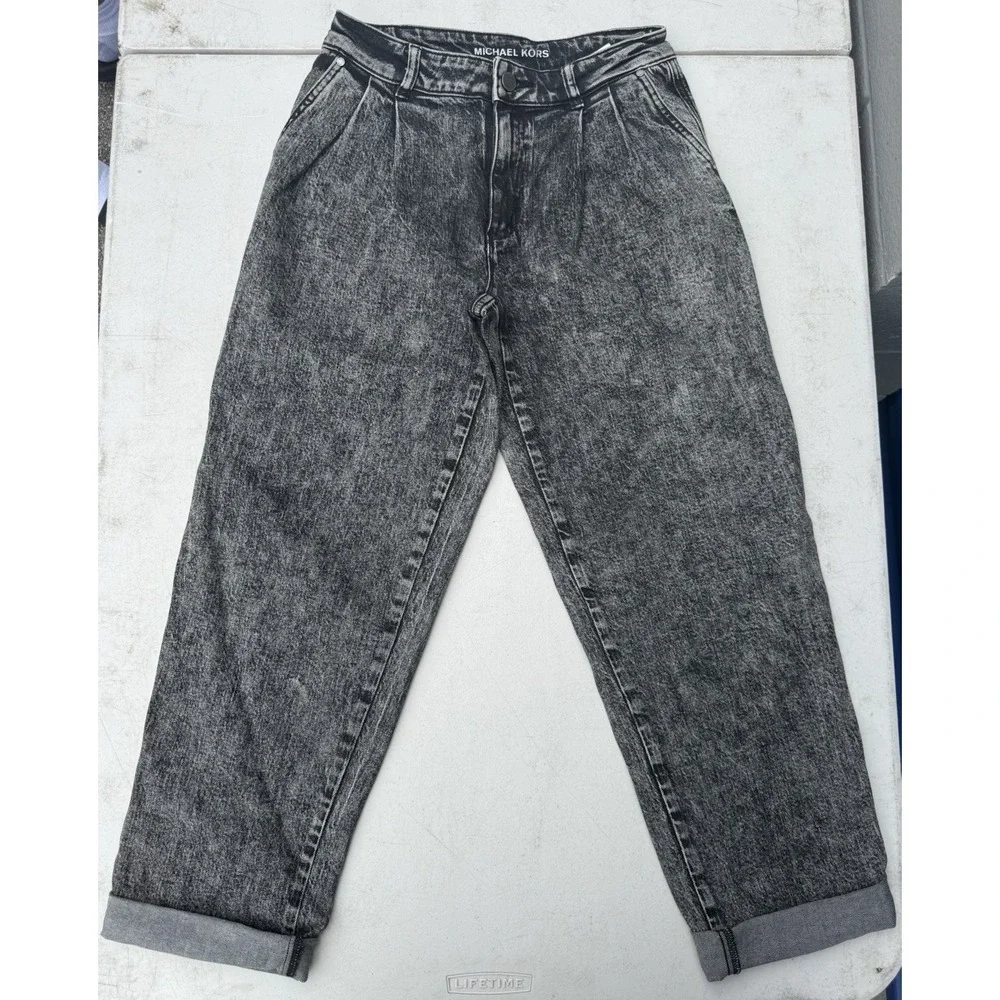 Michael Kors Acid Wash Pleated Straight  Tapered Jeans Mom 80s 90s Wide Leg EUC